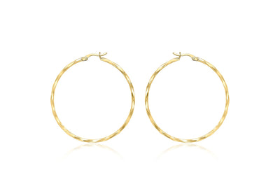 9K Yellow Gold Diamond Cut Hoop Earrings 42mm