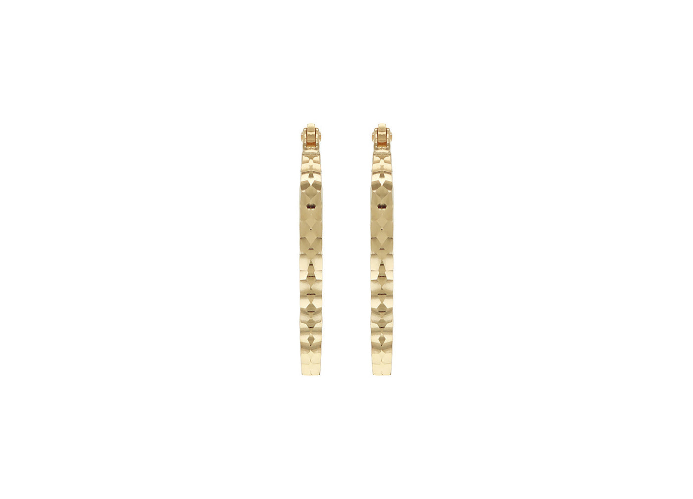 9K Yellow Gold Hollow Diamond-Cut Med Oval Hoop Earrings