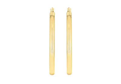 9K Yellow Gold 3mm Round Hoop Earrings 35mm