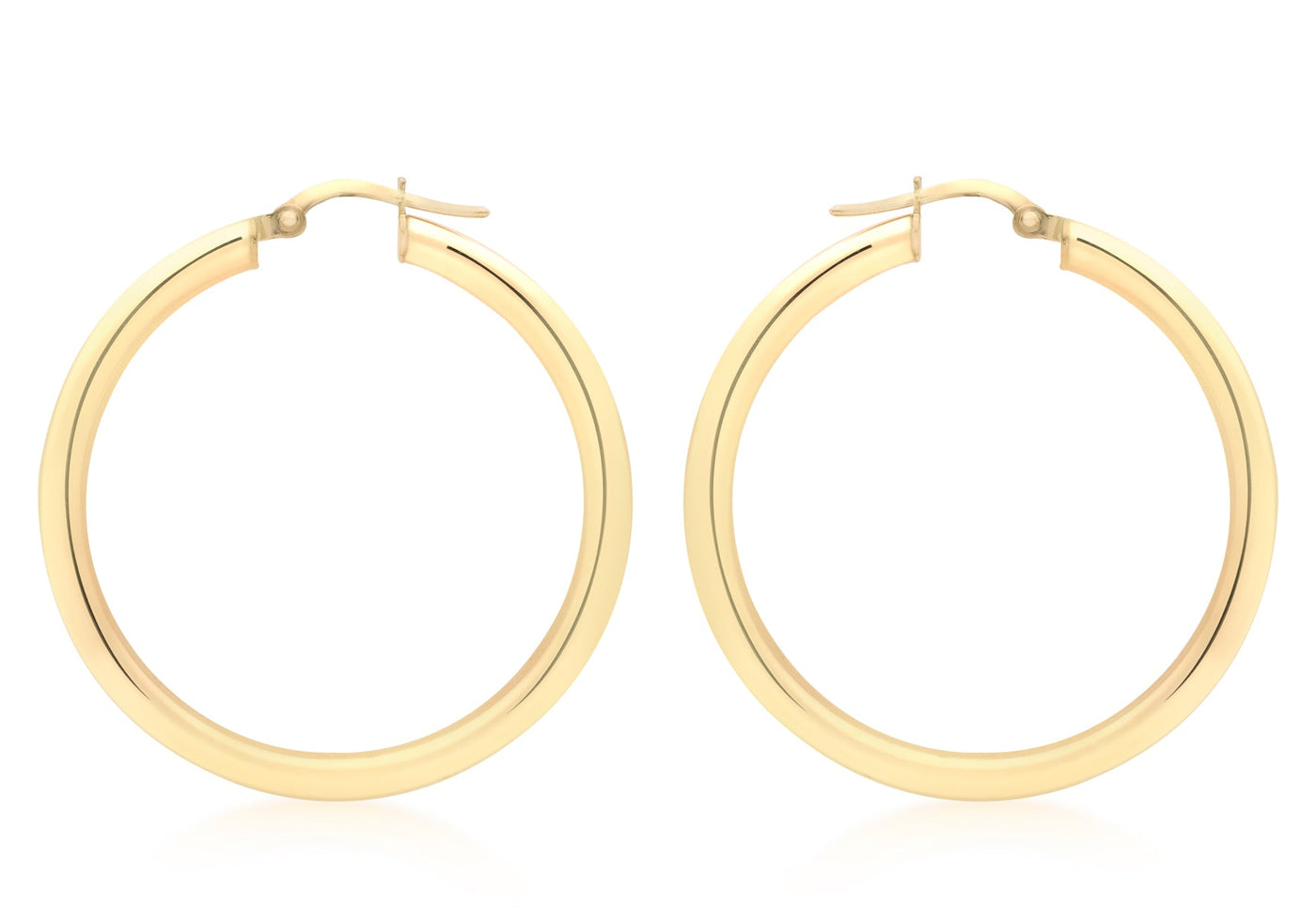 9K Yellow Gold 3mm Round Hoop Earrings 35mm