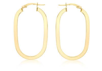 9K Yellow Gold Flat Oval Hoops