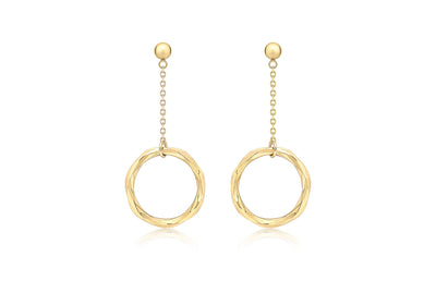 9K Yellow Gold Diamond Cut Ring & Drop Earrings