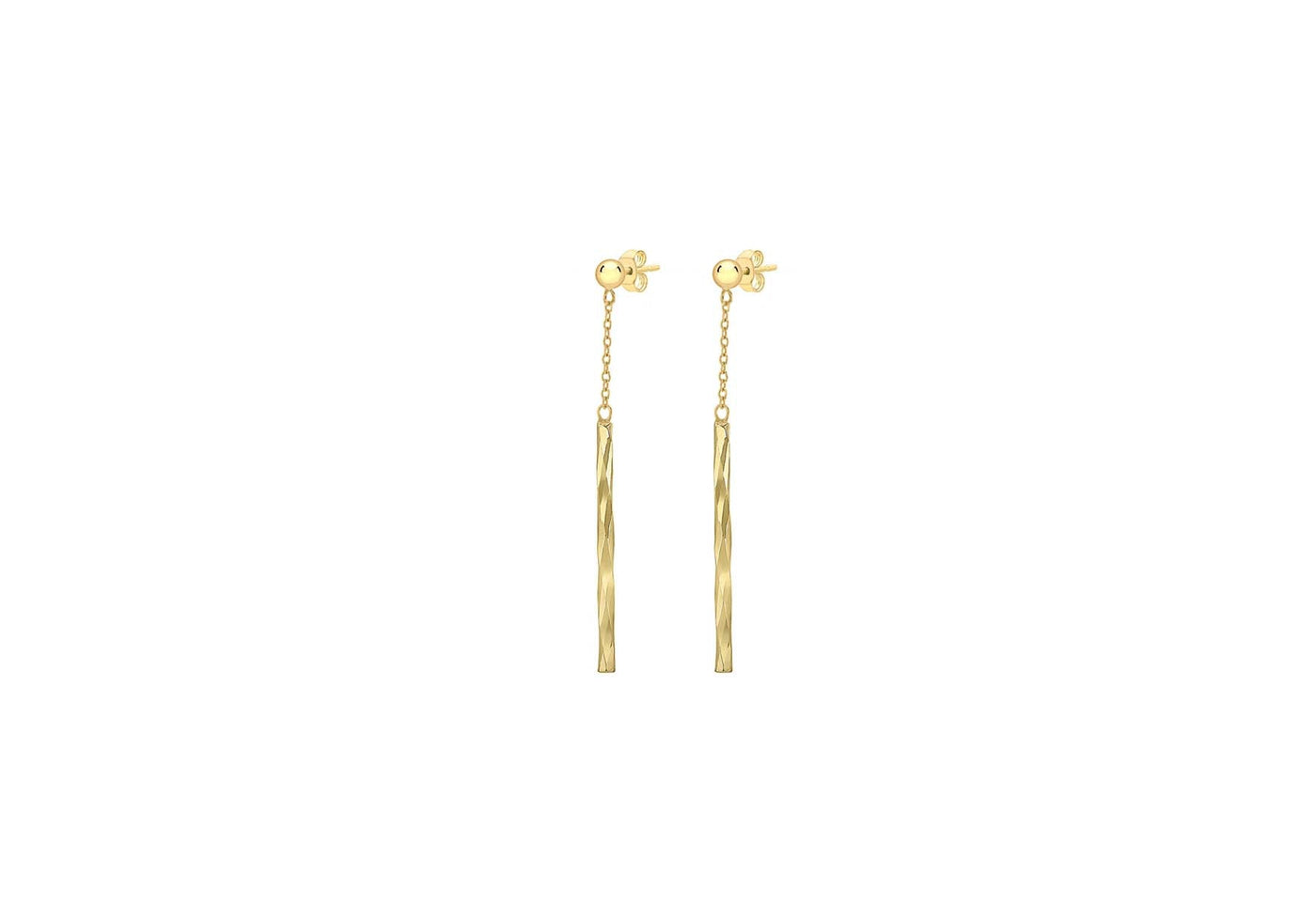 9K Diamond Cut Bar & Chain Drop Earrings