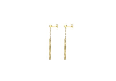 9K Diamond Cut Bar & Chain Drop Earrings