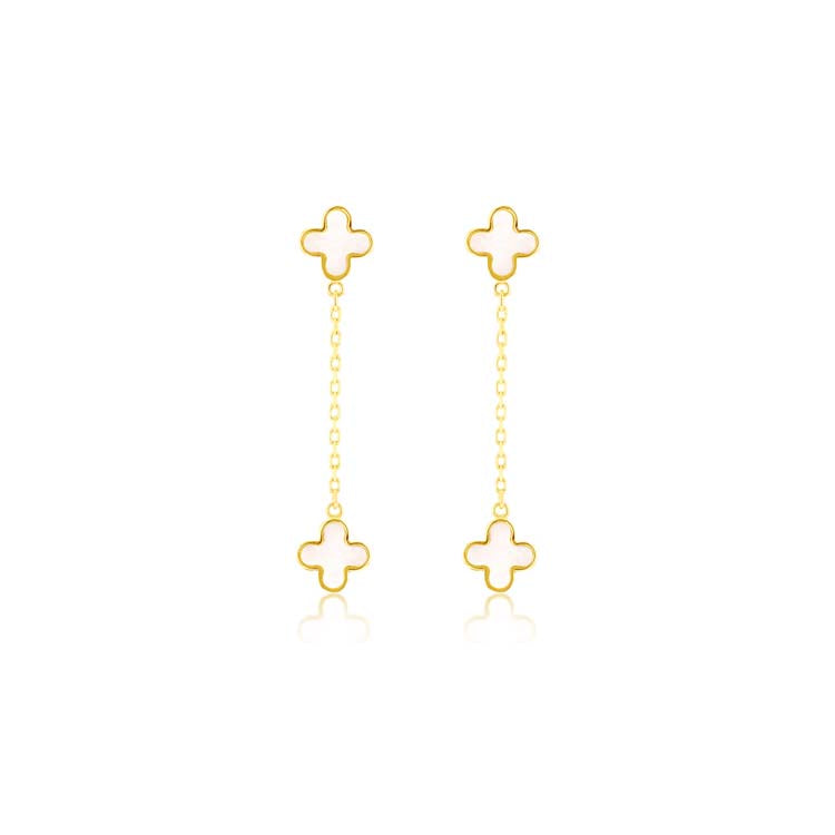 9K Yellow Gold Clover Mop Petal Drop Earrings