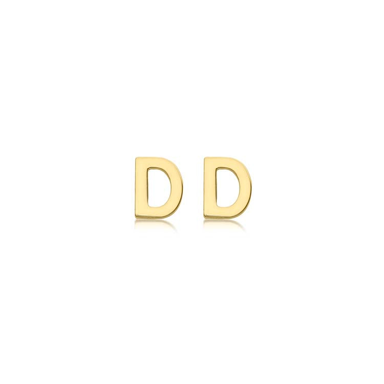 9K Yellow Gold Mini Initial 'D' Stud Earrings