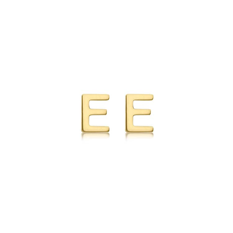 9K Yellow Gold Mini Initial 'E' Stud Earrings