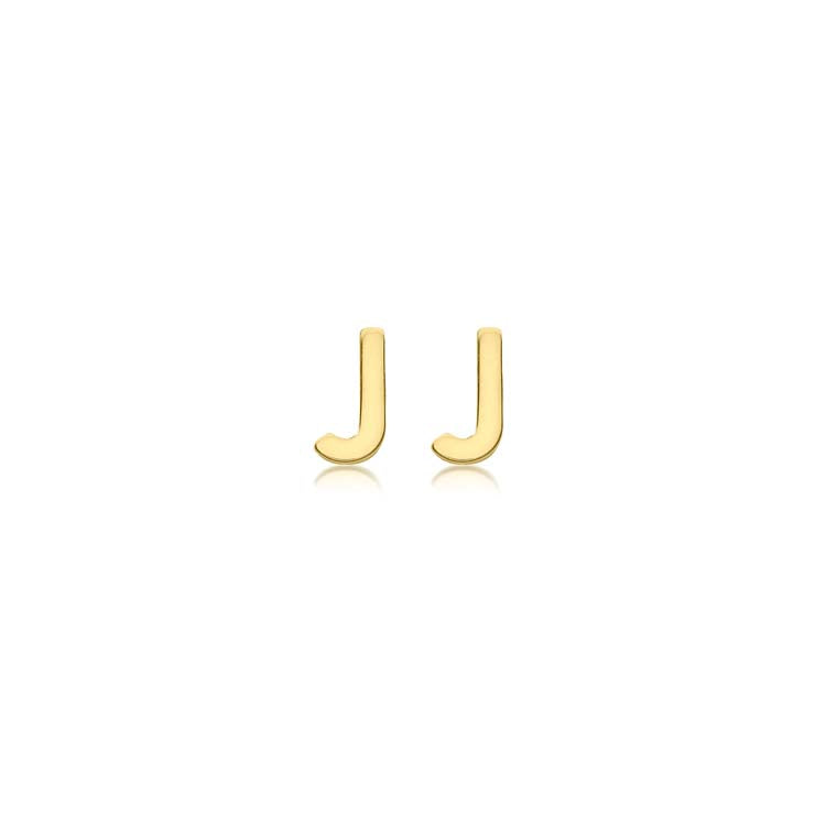 9K Yellow Gold Mini Initial 'J' Stud Earrings