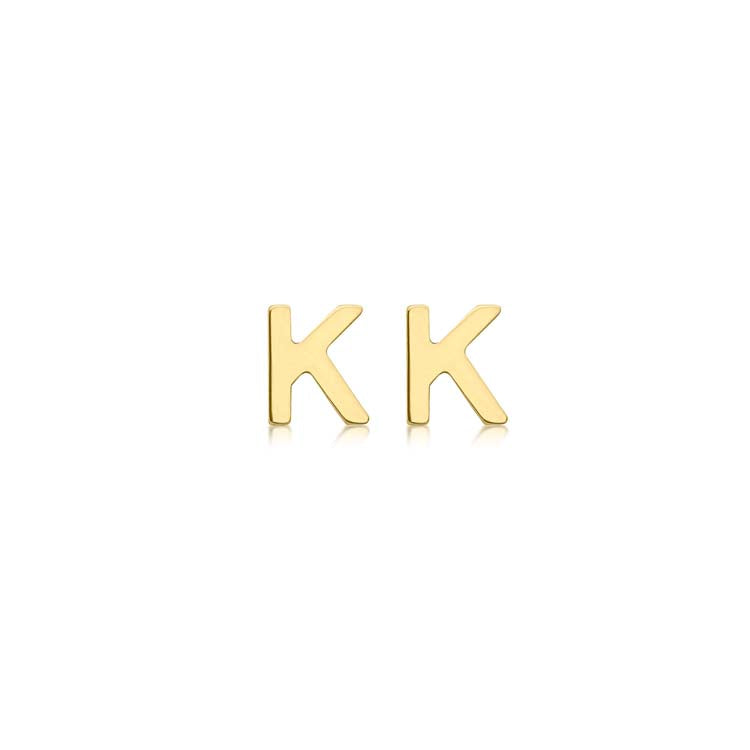 9K Yellow Gold Mini Initial 'K' Stud Earrings