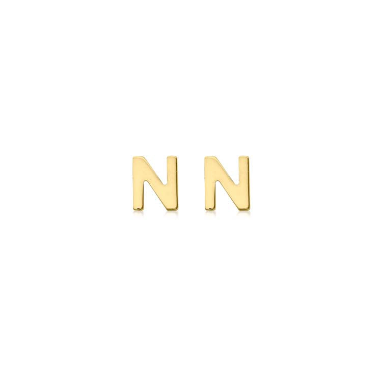 9K Yellow Gold Mini Initial 'N' Stud Earrings