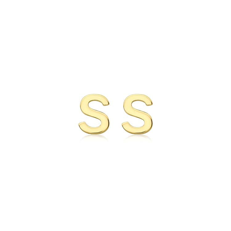 9K Yellow Gold Mini Initial 'S' Stud Earrings