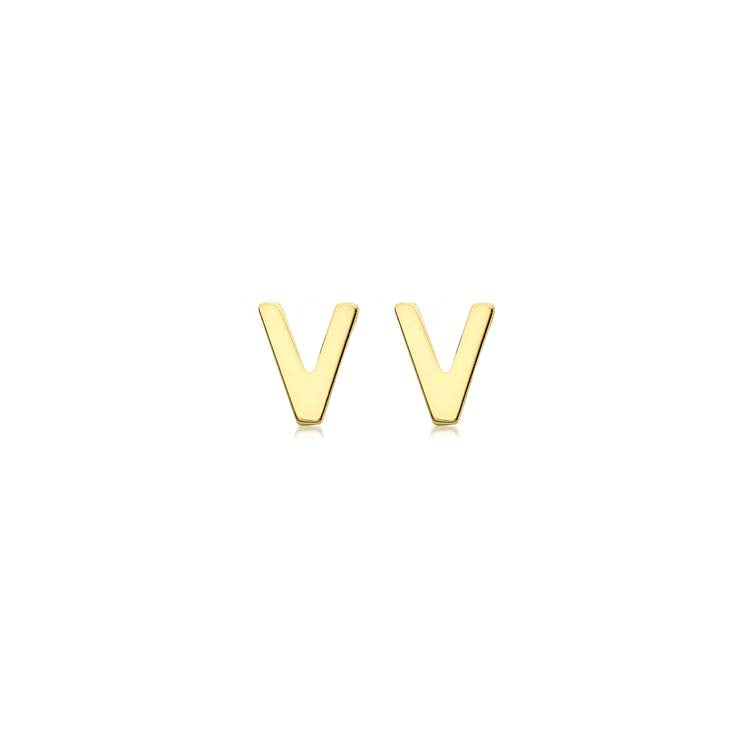 9K Yellow Gold Mini Initial 'V' Stud Earrings