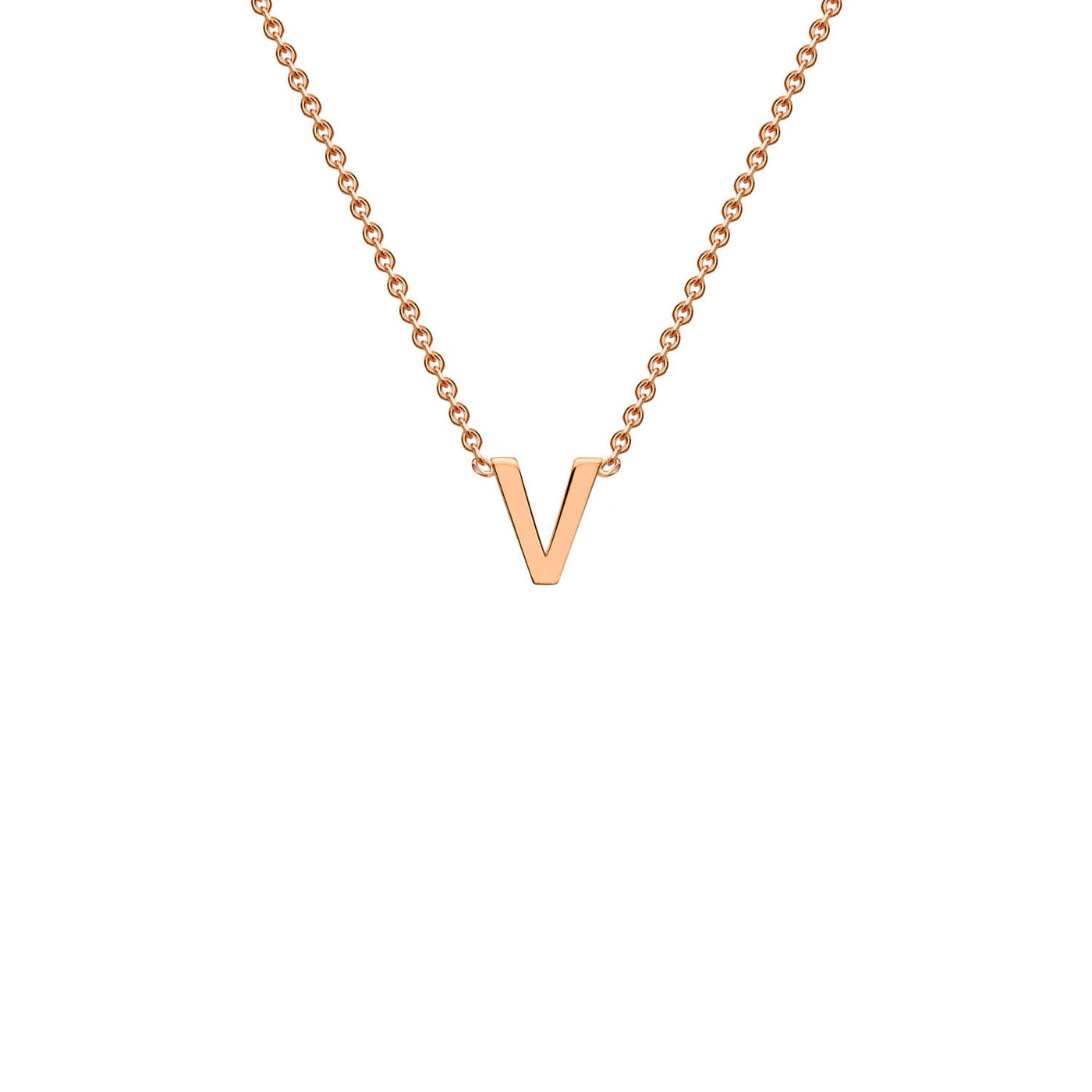 9K Rose Gold 'V' Initial Adjustable Letter Necklace 38/43cm