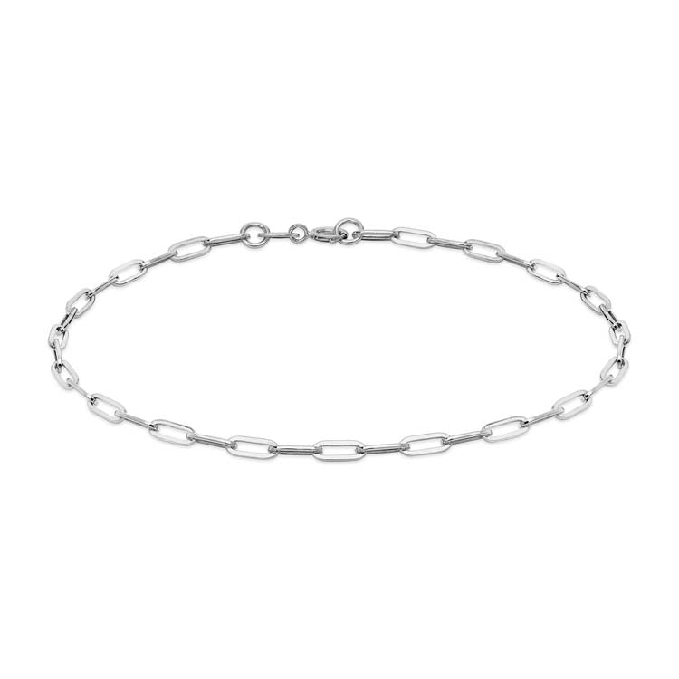 9K White Gold Thin Paper Chain Bracelet 18.5cm