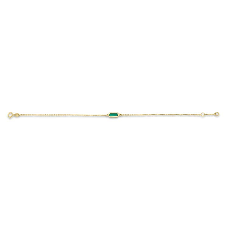 9K Yellow Gold Malachite Bracelet 17-19cm