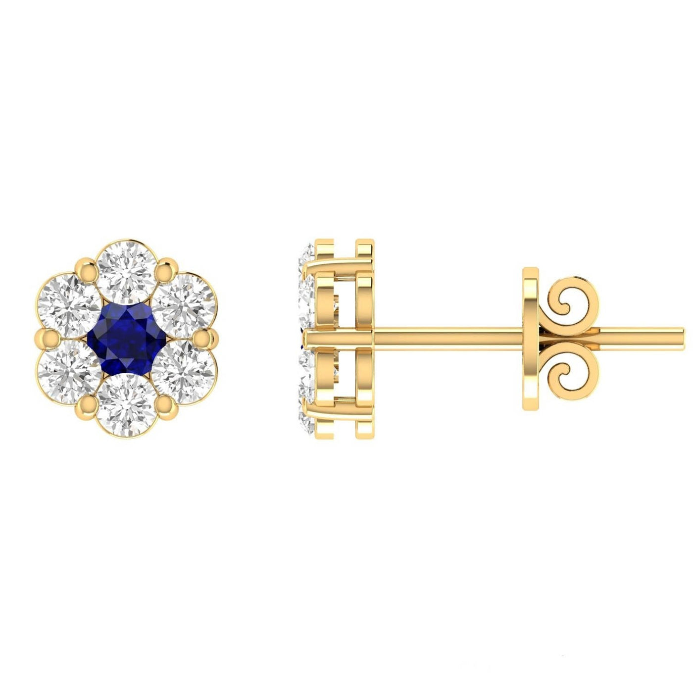 Sapphire Diamond Stud Earrings with 0.80ct Diamonds in 9K Yellow Gold - 9YRE100GHS