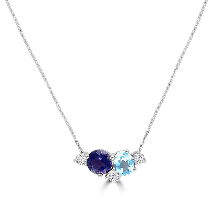 Diamond, Blue Topaz, Iolite Necklace 40-45cm with 0.149ct Diamonds in 9K White Gold