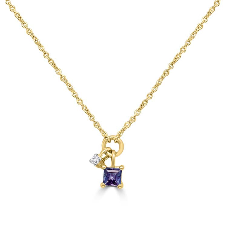 Diamond, Iolite Necklace 40-45cm with 0.013ct Diamonds in 9K Yellow Gold