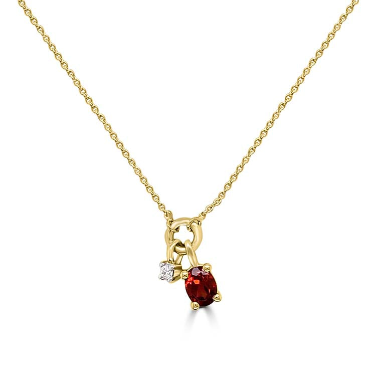 Diamond, Garnet Necklace 40-45cm with 0.013ct Diamonds in 9K Yellow Gold