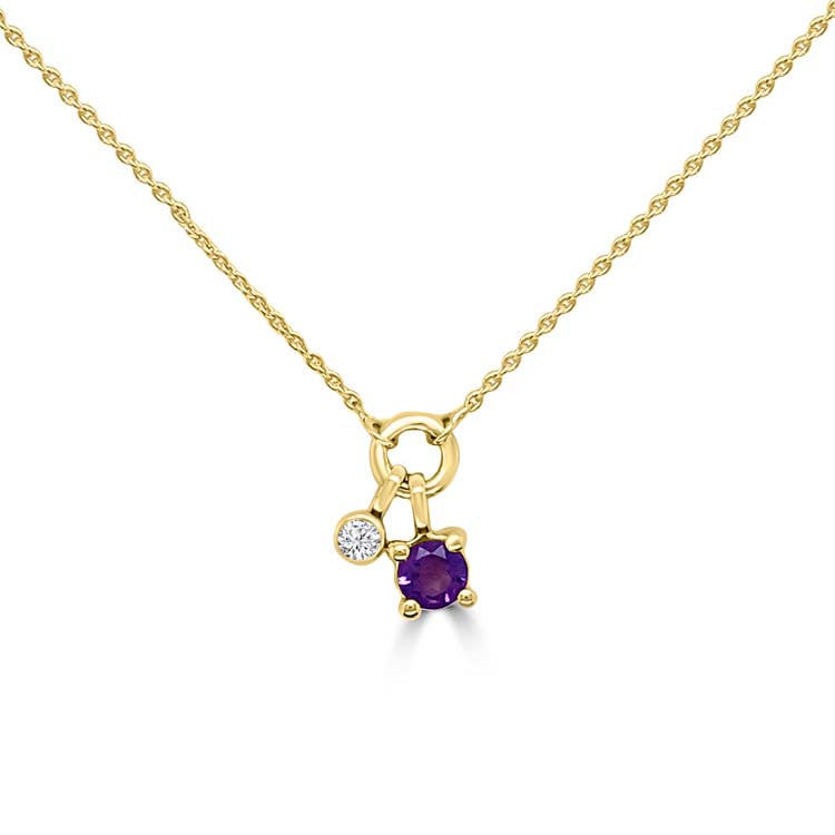 Diamond, Amethyst Necklace 40-45cm with 0.013ct Diamonds in 9K Yellow Gold