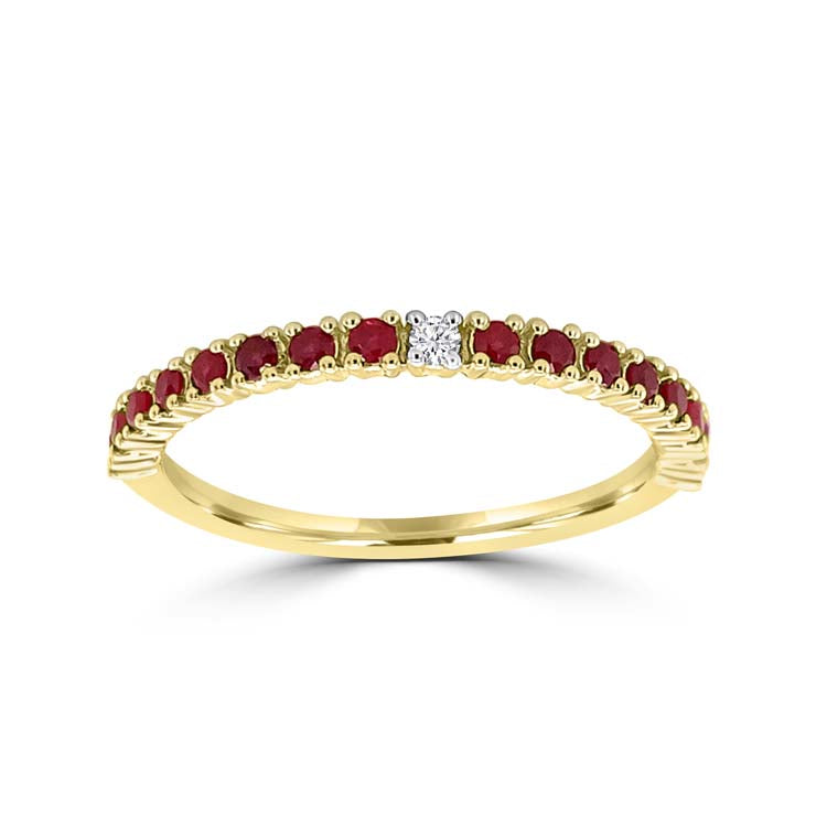 Diamond, Ruby Ring with 0.012ct Diamonds in 9K Yellow Gold