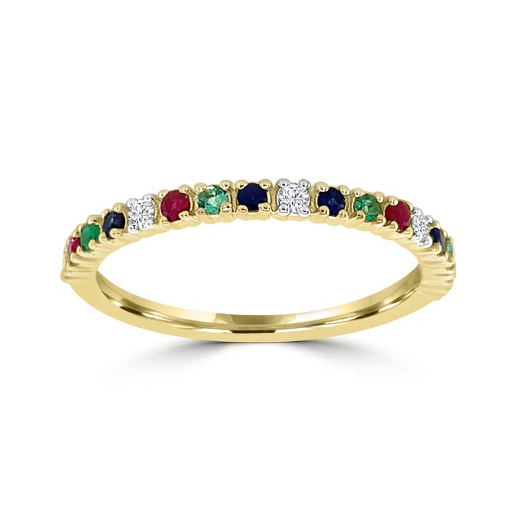 Diamond, Sapphire, Ruby, Emerald Ring with 0.063ct Diamonds in 9K Yellow Gold