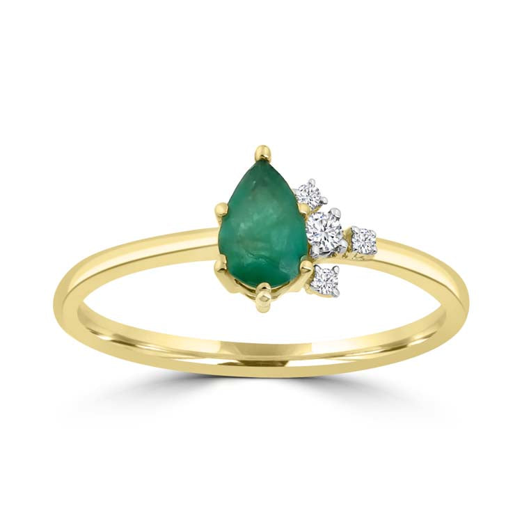 Diamond, Emerald Ring with 0.04ct Diamonds in 9K Yellow Gold