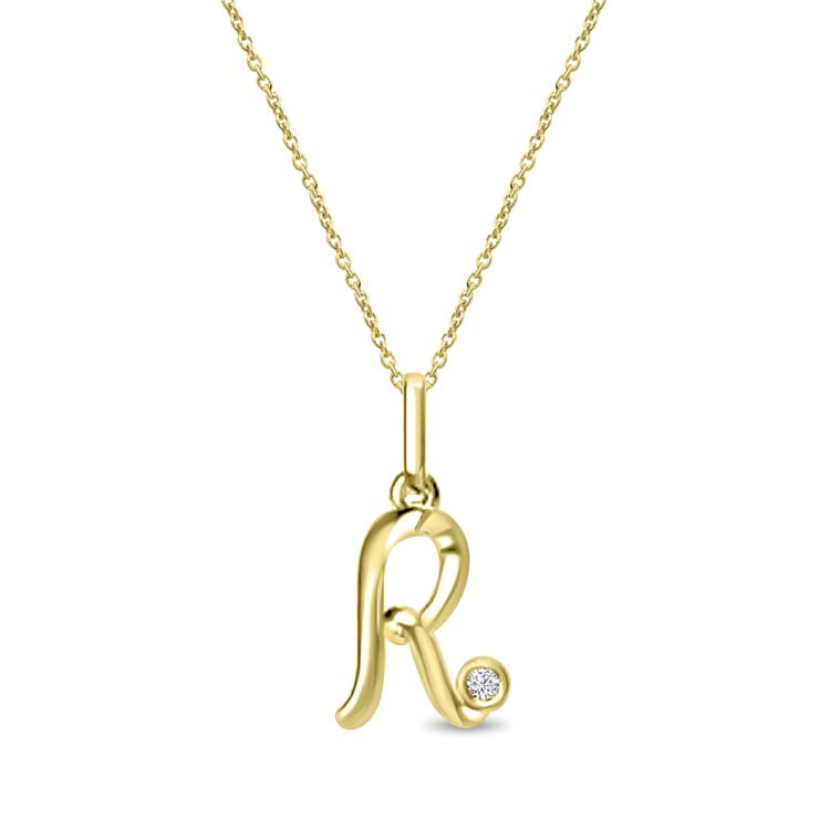 Diamond Initial 'R' Necklace 40-45cm with 0.018ct Diamonds in 9K Yellow Gold