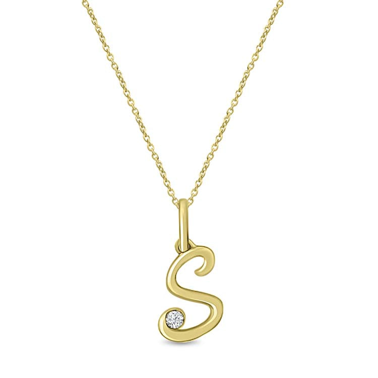 Diamond Initial 'S' Necklace 40-45cm with 0.02ct Diamonds in 9K Yellow Gold