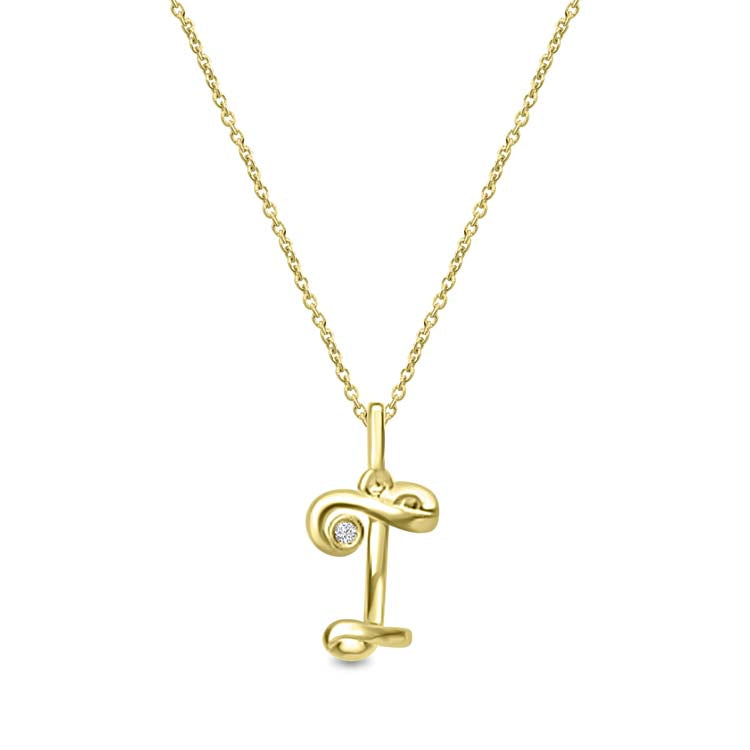 Diamond Initial 'T' Necklace 40-45cm with 0.018ct Diamonds in 9K Yellow Gold