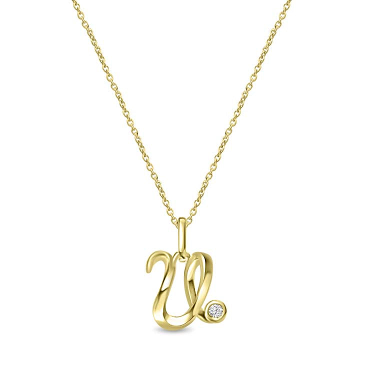 Diamond Initial 'U' Necklace 40-45cm with 0.018ct Diamonds in 9K Yellow Gold