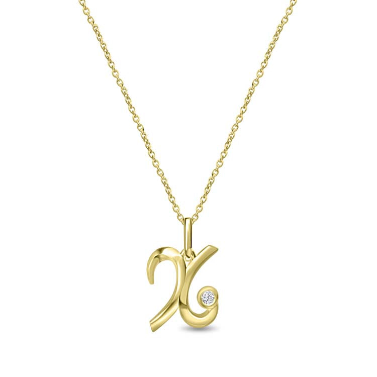 Diamond Initial 'X' Necklace 40-45cm with 0.018ct Diamonds in 9K Yellow Gold