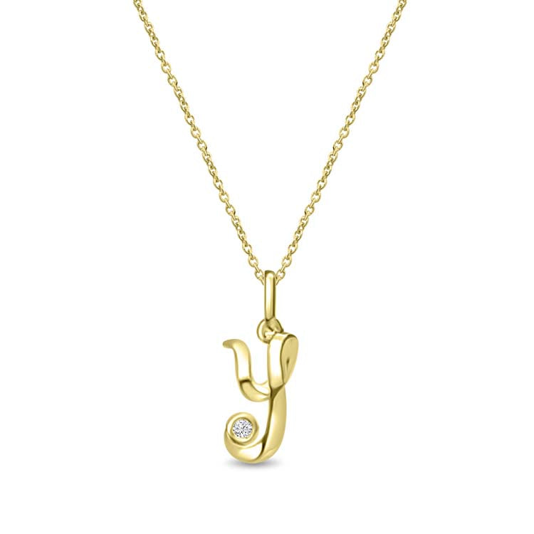 Diamond Initial 'Y' Necklace 40-45cm with 0.018ct Diamonds in 9K Yellow Gold