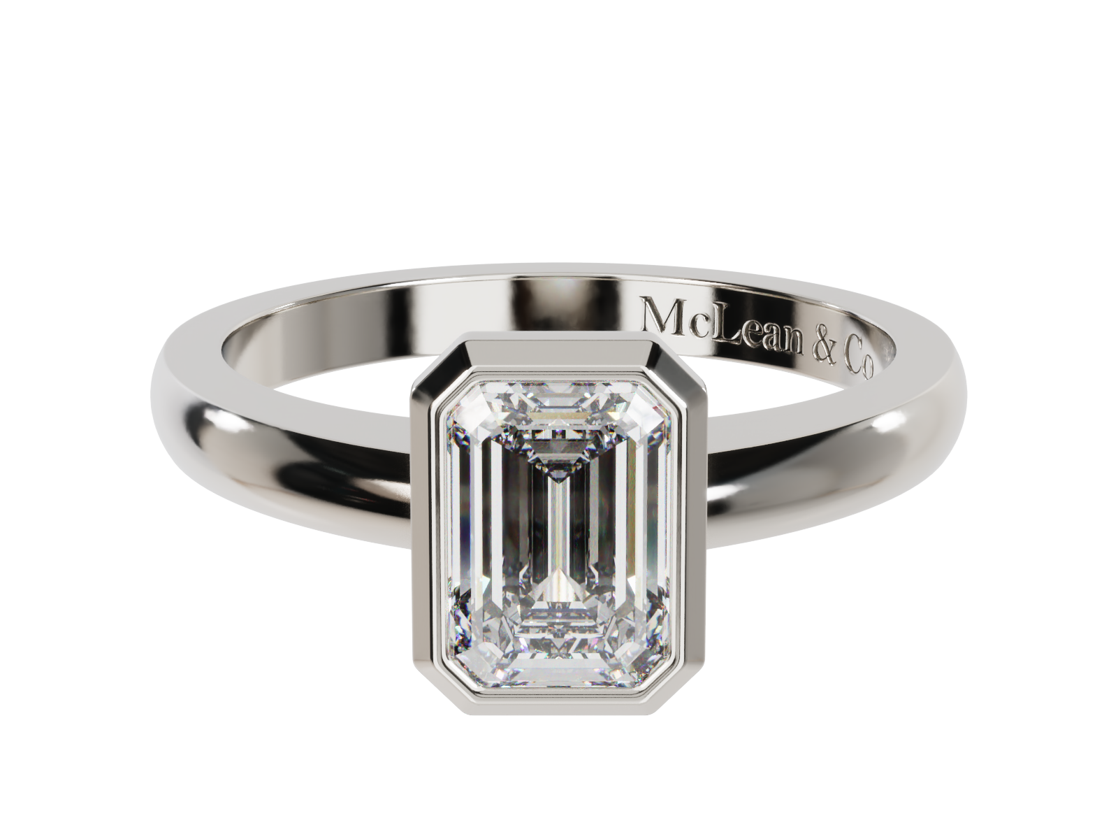 Bezel Emerald Cut Solitaire Engagement Ring