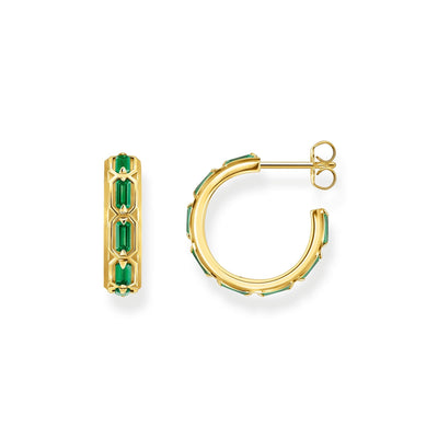 THOMAS SABO Gold Hoop Earrings with Green Stones