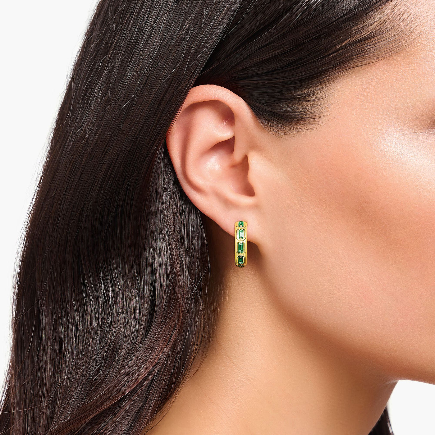 THOMAS SABO Gold Hoop Earrings with Green Stones