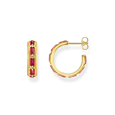 THOMAS SABO Gold Hoop Earrings with Red Stones