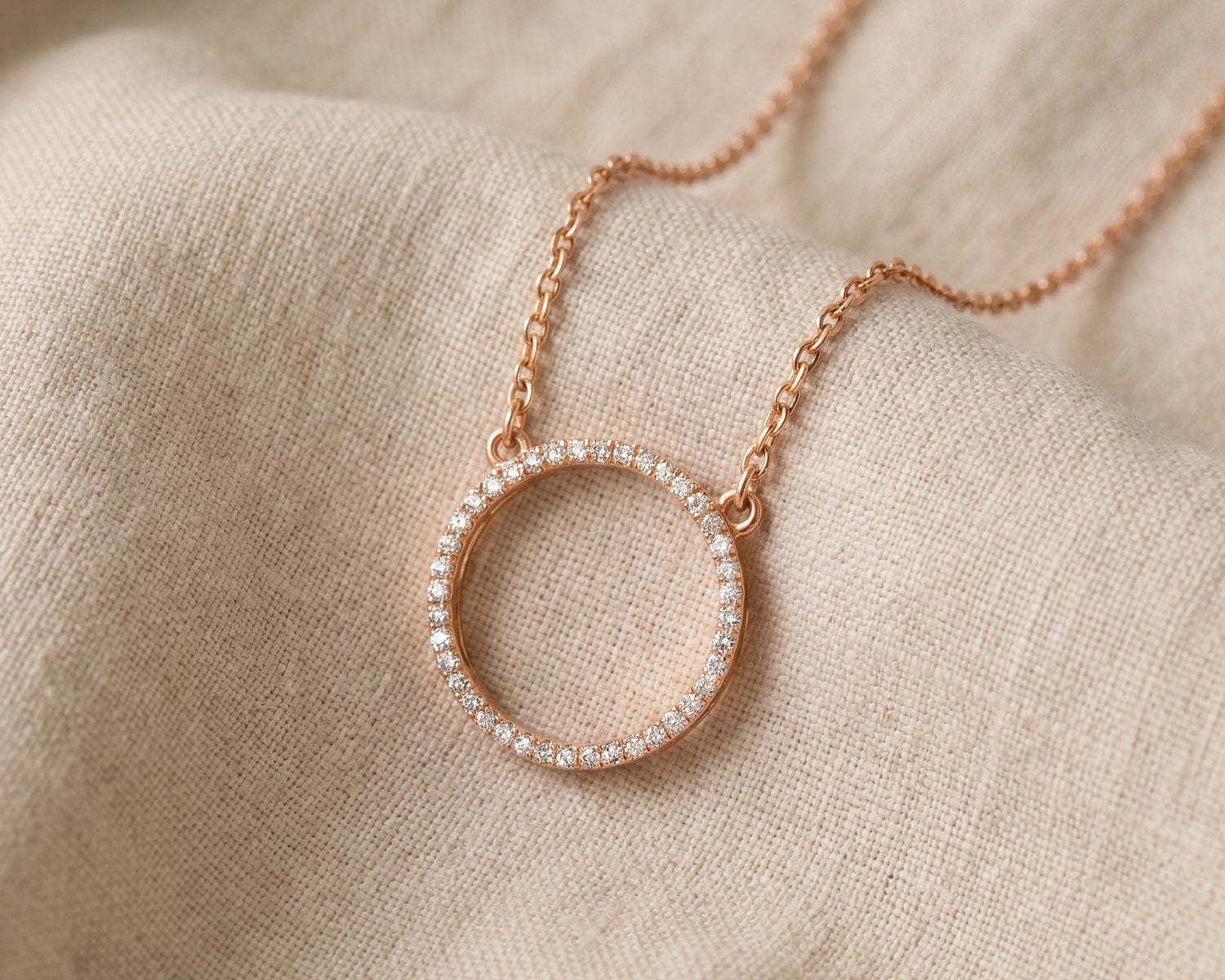 Circle of diamonds necklace minimalistic rose gold
