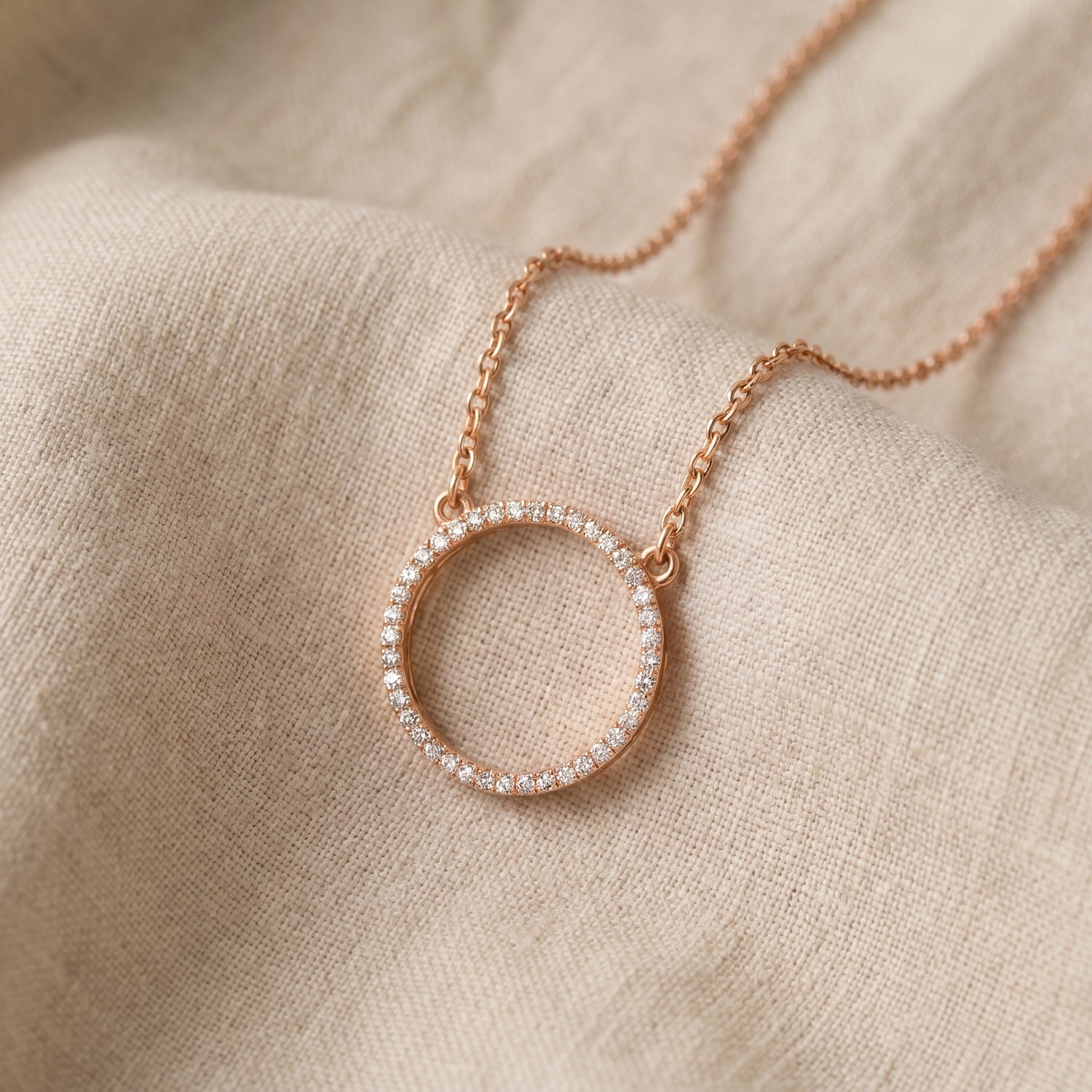 Circle of diamonds necklace minimalistic rose gold