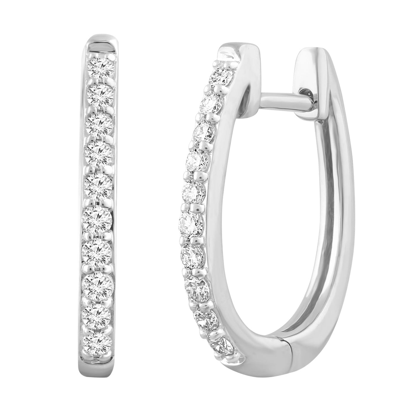 Diamond Huggie Earrings with 0.33ct Diamonds in 18K White Gold - E-14529-033-18W