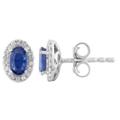 Sapphire Stud Earrings with 0.10ct Diamonds in 9K White Gold