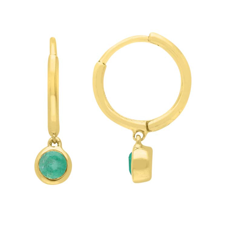 Emerald Huggie Earrings 9K Yellow Gold