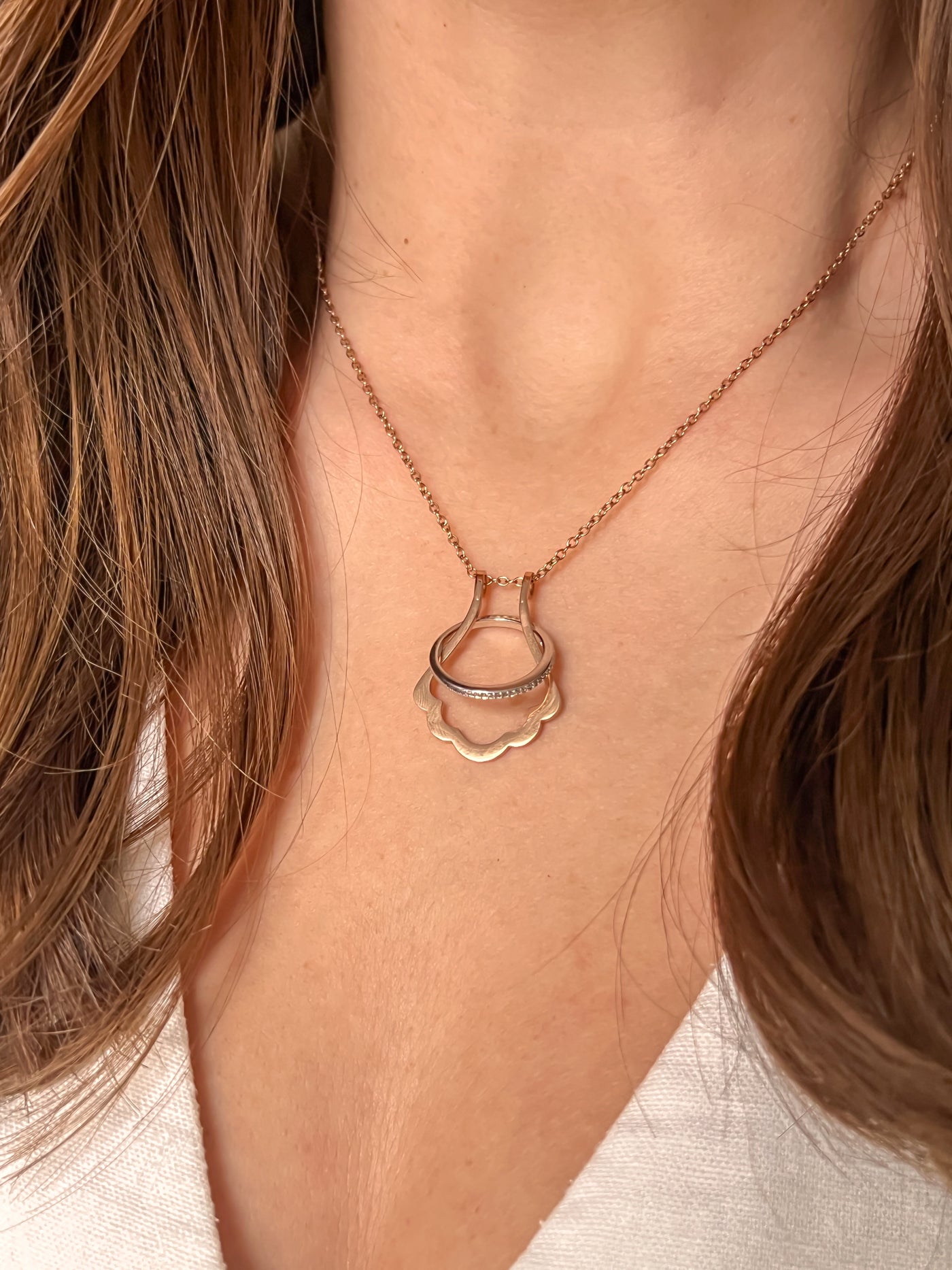 Elegant Ring Keeper in Stainless Steel Necklace with Ring Rose on neck