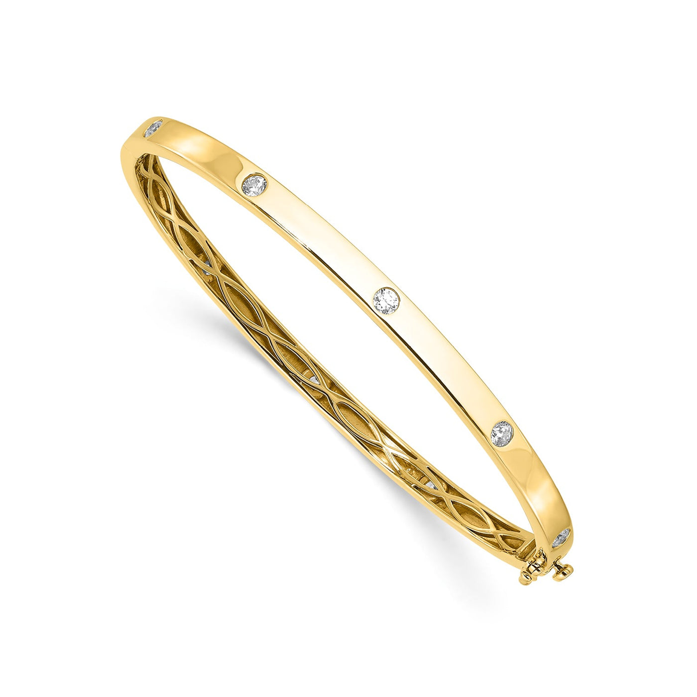 Front View Yellow Gold Hinged Diamond set Bangle