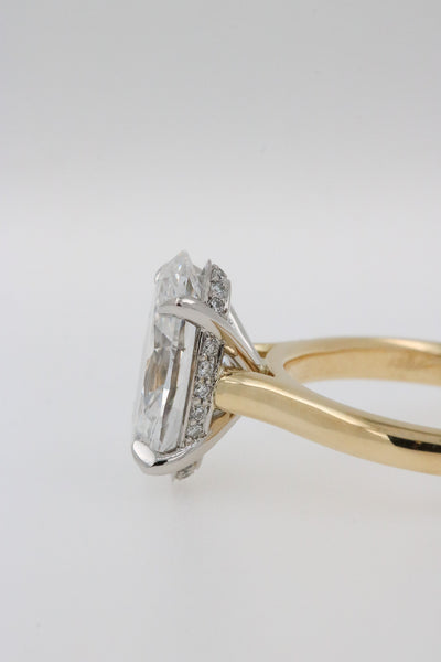 Solitaire Oval Diamond Engagement Ring Two Tone Hidden Halo 