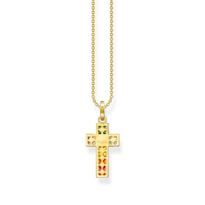 THOMAS SABO Necklace cross colourful stones gold
