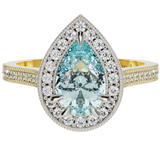Pear Shape Aquamarine Diamond Halo Millgrain Ring | McLean & Co Manufacturing Jewellers Sunshine Coast Australia