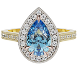 Pear Shape Sapphire Diamond Halo Millgrain Ring | McLean & Co Manufacturing Jewellers Sunshine Coast Australia