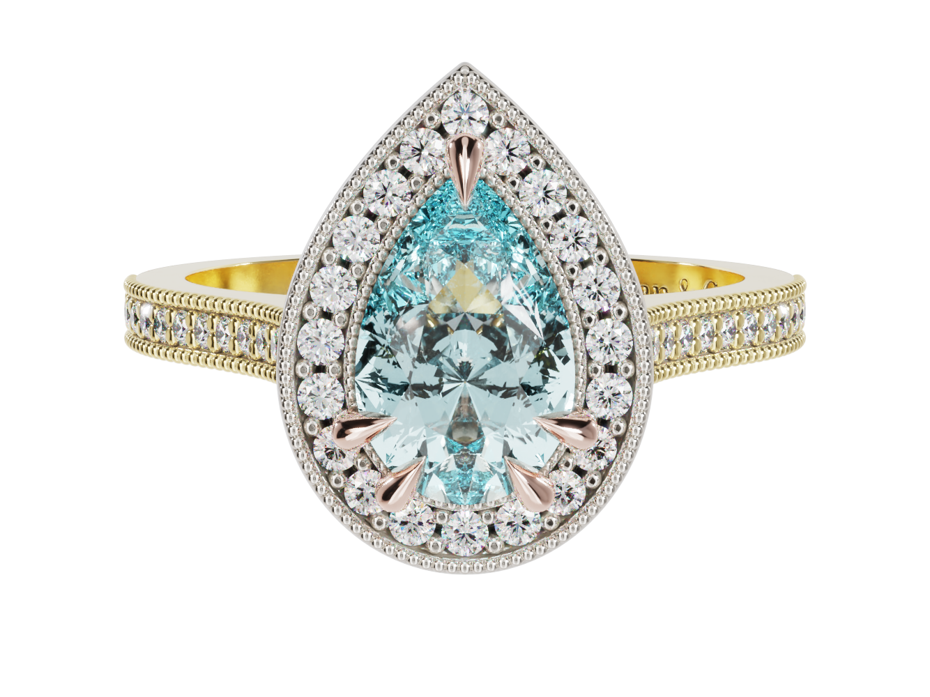 Aquamarine Diamond Halo Millgrain Ring | McLean & Co Manufacturing Jewellers Sunshine Coast Australia