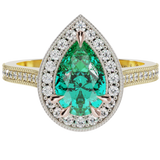 Pear Shape Teal Moissante Diamond Halo Millgrain Ring | McLean & Co Manufacturing Jewellers Sunshine Coast Australia